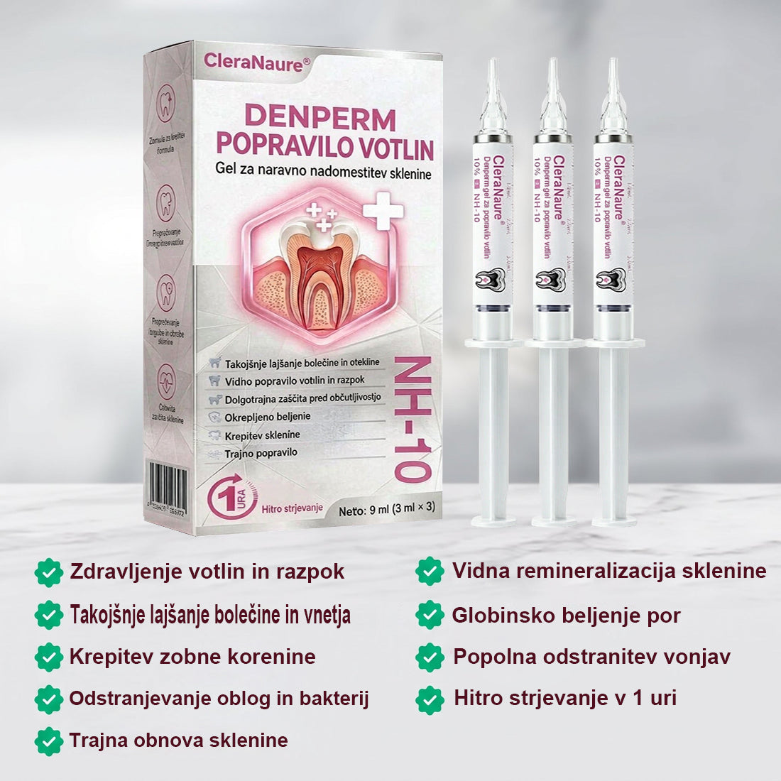 CleraNaure® DenPerm gel za obnovo kariesnih lukenj in naravno polnjenje sklenine
